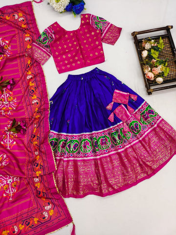 Blue and Pink Border Girls Lehenga