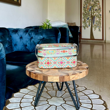 Eco-Friendly Ethnic Meenakari 2-Tier Steel Tiffin
