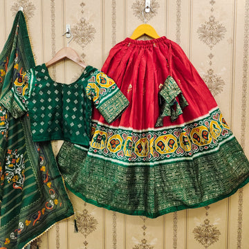 Red and Green Border Girls Lehenga