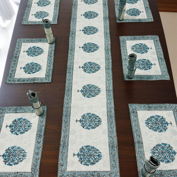 Block Printed Floral Cotton Dining Table Set – Soft & Elegant Table Linen