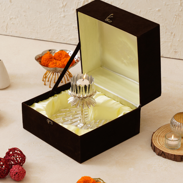 Decorative Silver Lotus Diya Gift