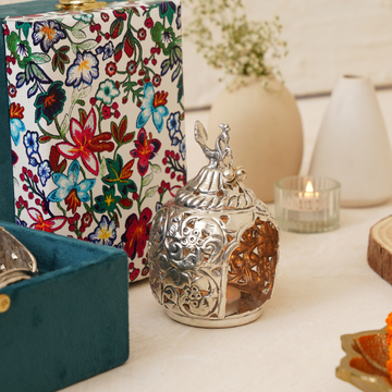 Silver Carving T-Light Holder- Gift Box