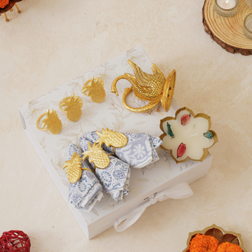 Festive Table Gift Set – Napkin Set with Metal Diya