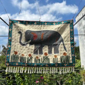 Kashmiri Elephant Tapestry Wall Hanging | Handcrafted Decorative Textile