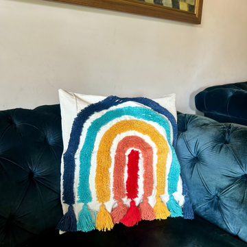 Rainbow Handcrafted Tufted Cushion Cover – Decorative & Textured Pillow Cover for Sofa & Bed