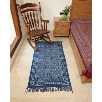 Circular Block Printed Cotton Dhurrie Rug | Handcrafted Cotton Area Rug for Home & Living Room Decor