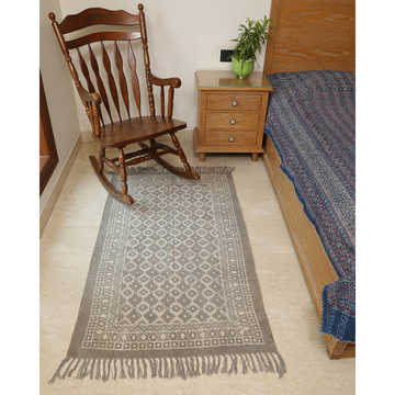Rugged Block Printed Cotton Dhurrie Rug | Handcrafted Cotton Area Rug for Home & Living Room Decor