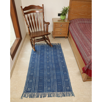 Wavy Block Printed Cotton Dhurrie Rug | Handwoven Cotton Area Rug for Home & Living Room Decor