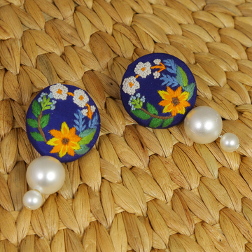 Embroidered Parsi Gara Pearl Drop Earrings