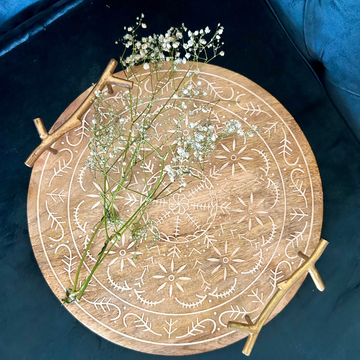 Elegant Circular Wooden Craving Tray