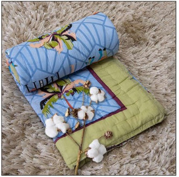 Handcrafted Kids Quilt with Traditional Coconut Block Print | Soft & Cozy Cotton Quilt for Babies & Toddlers