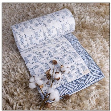Handcrafted Kids Quilt with Traditional Warli Block Print | Soft & Cozy Cotton Quilt for Babies & Toddlers