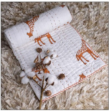 Handcrafted Kids Quilt with Traditional Giraffe Block Print | Soft & Cozy Cotton Quilt for Babies & Toddlers