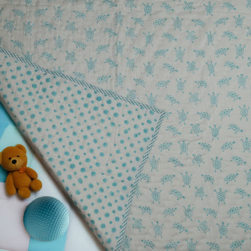 Turtle Design Handcrafted Block Printed Kids Quilt | Soft & Cozy Cotton Quilt for Babies & Toddlers