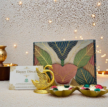 Diwali Gift Box – Swan Tissue Holder + Metal Wax Diya Combo