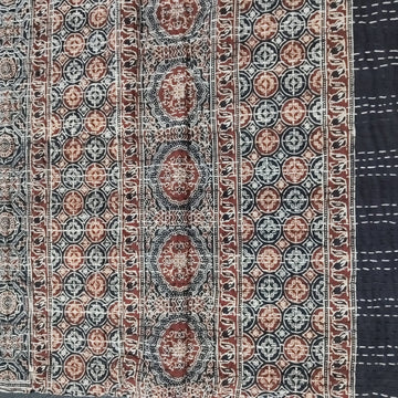 Ajrakh with Kantha Bedcover | Artisan-Made 100% Cotton Bedspread