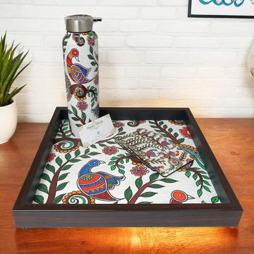 Madhubani Tray, Bottle & Coaster Gift