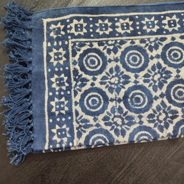 Boho Style Blue Cotton Rug with Geometric Flower Patterns| Handcrafted Cotton Area Rug for Home & Living Room Decor