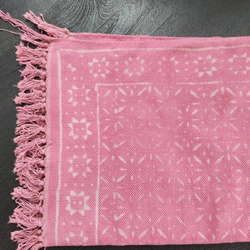 Blush Bloom Handwoven Cotton Rug – Soft Pink with Fringe Detailing