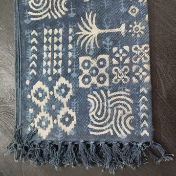 Indigo Tribal Handwoven Rug – Ethnic Motif Cotton rug with Fringe
