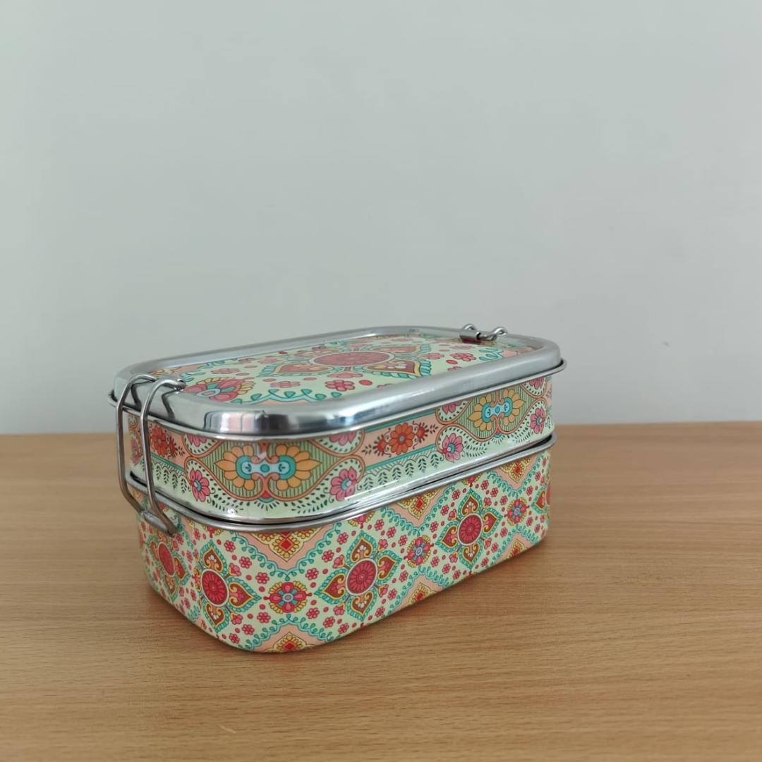 Eco-Friendly Ethnic Meenakari 2-Tier Steel Tiffin