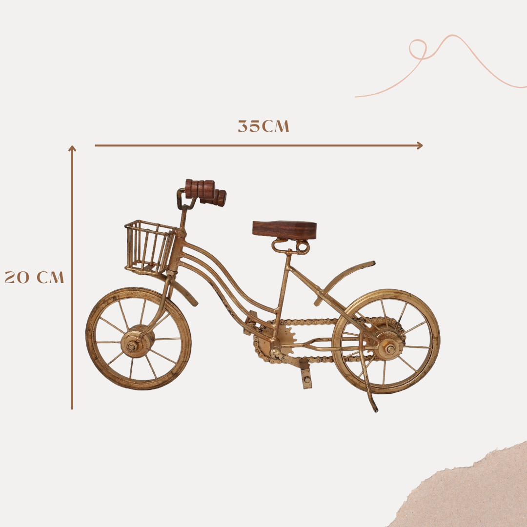 Decorative Golden Wrought Iron Cycle Table Ornament | Modern Metal Bicycle Decor Piece