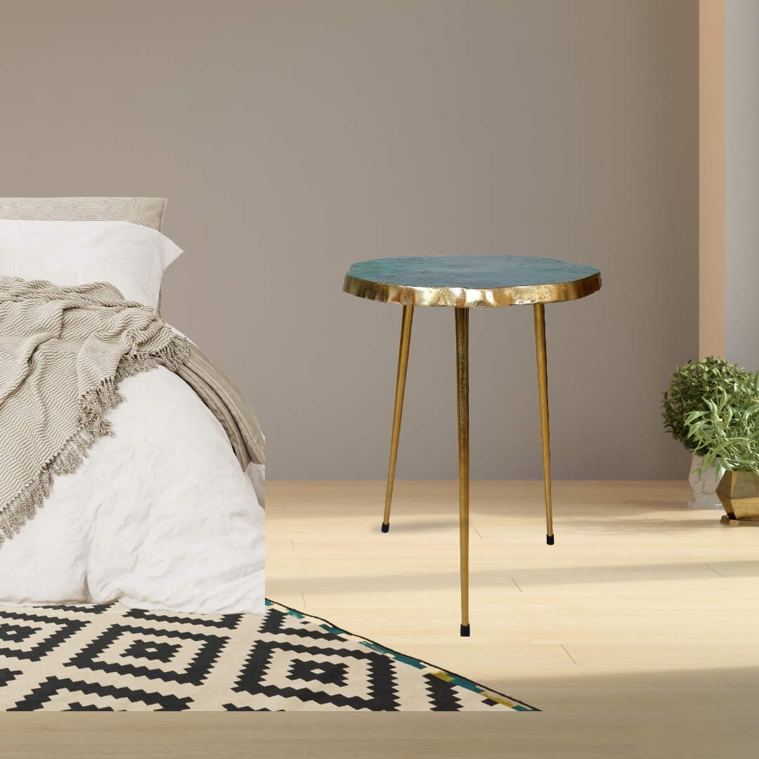 Contemporary Nickel Green End Table | Stylish Accent Table for Home, Living Room & Bedroom Decor