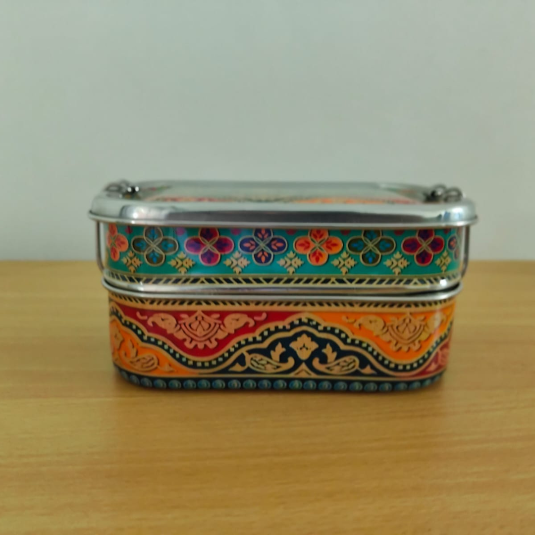 Eco-Friendly Ethnic Meenakari 2-Tier Steel Tiffin