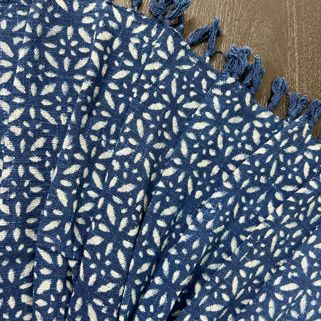 Indigo Handblock Printed Cotton Throw with Tassels | Perfect for Living Room and Bedroom Decor