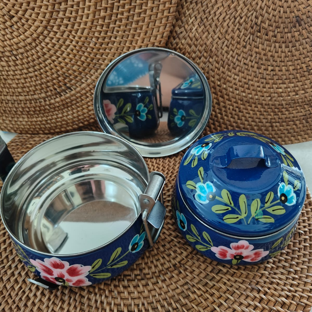 Ethnic Enamelware Steel Lunch Box – 2 Tier, Sustainable & Reusable