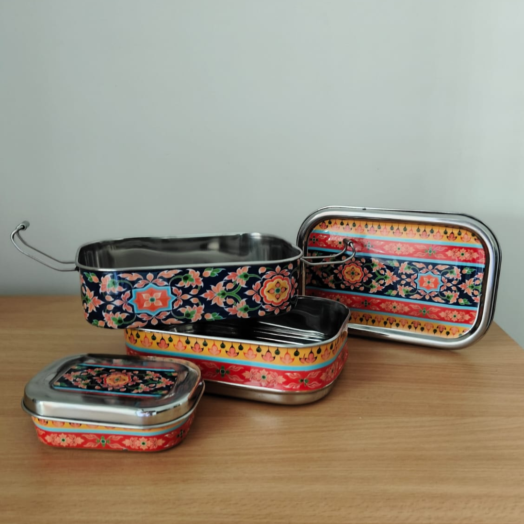 Eco-Friendly Ethnic Meenakari 2-Tier Steel Tiffin