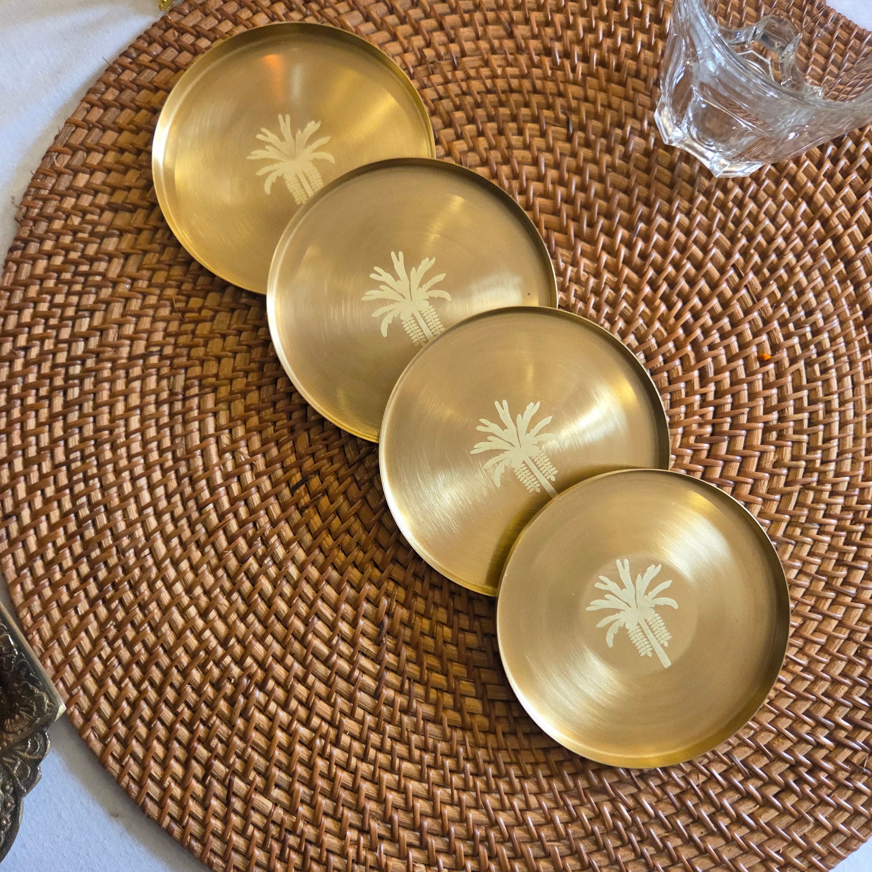 Eid Mubarak Handcrafted Floral Brass Coaster Gift Set (Set of 4) with Festive Packaging