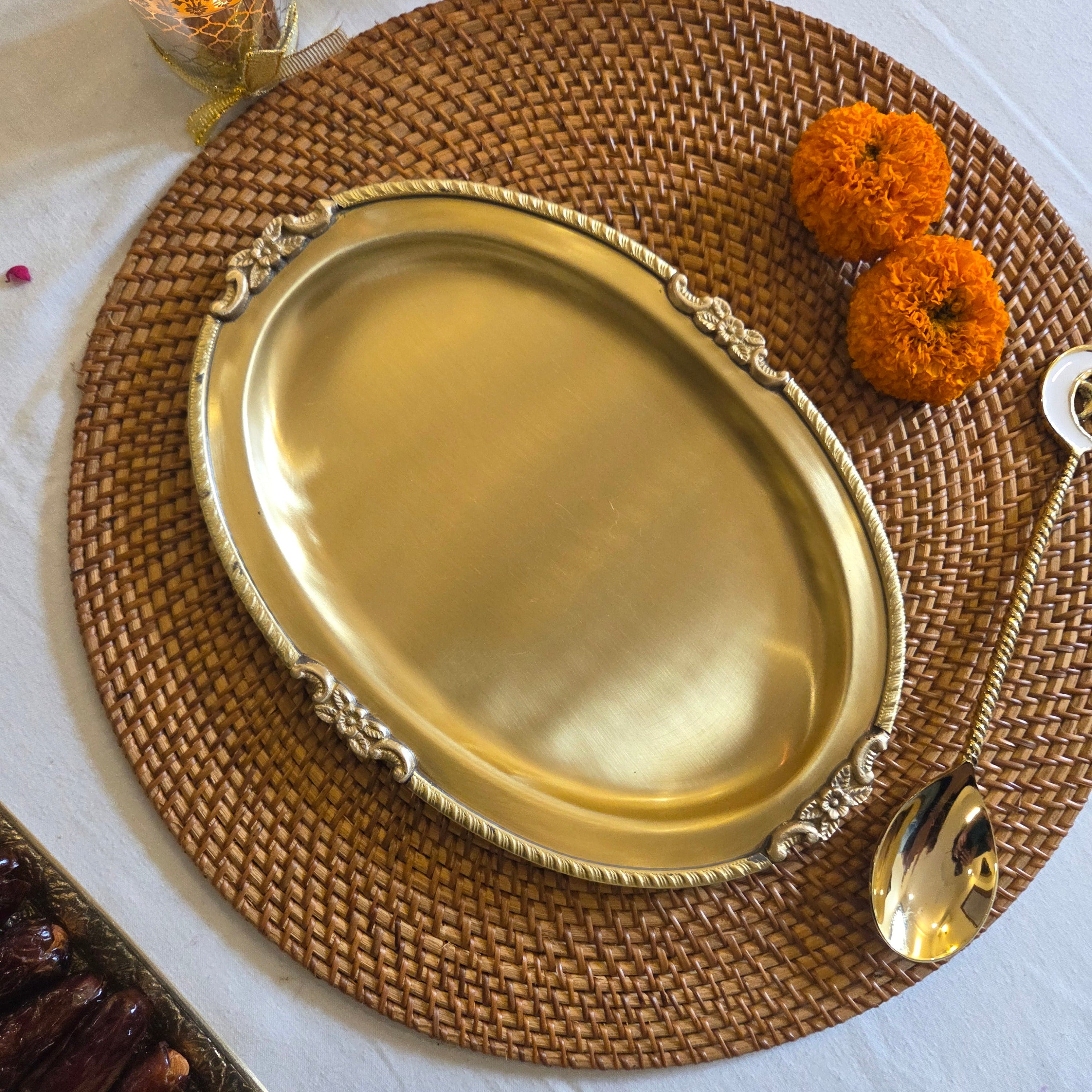 Eid Mubarak Premium Brass Oval Serving Tray Gift Set with Festive Packaging