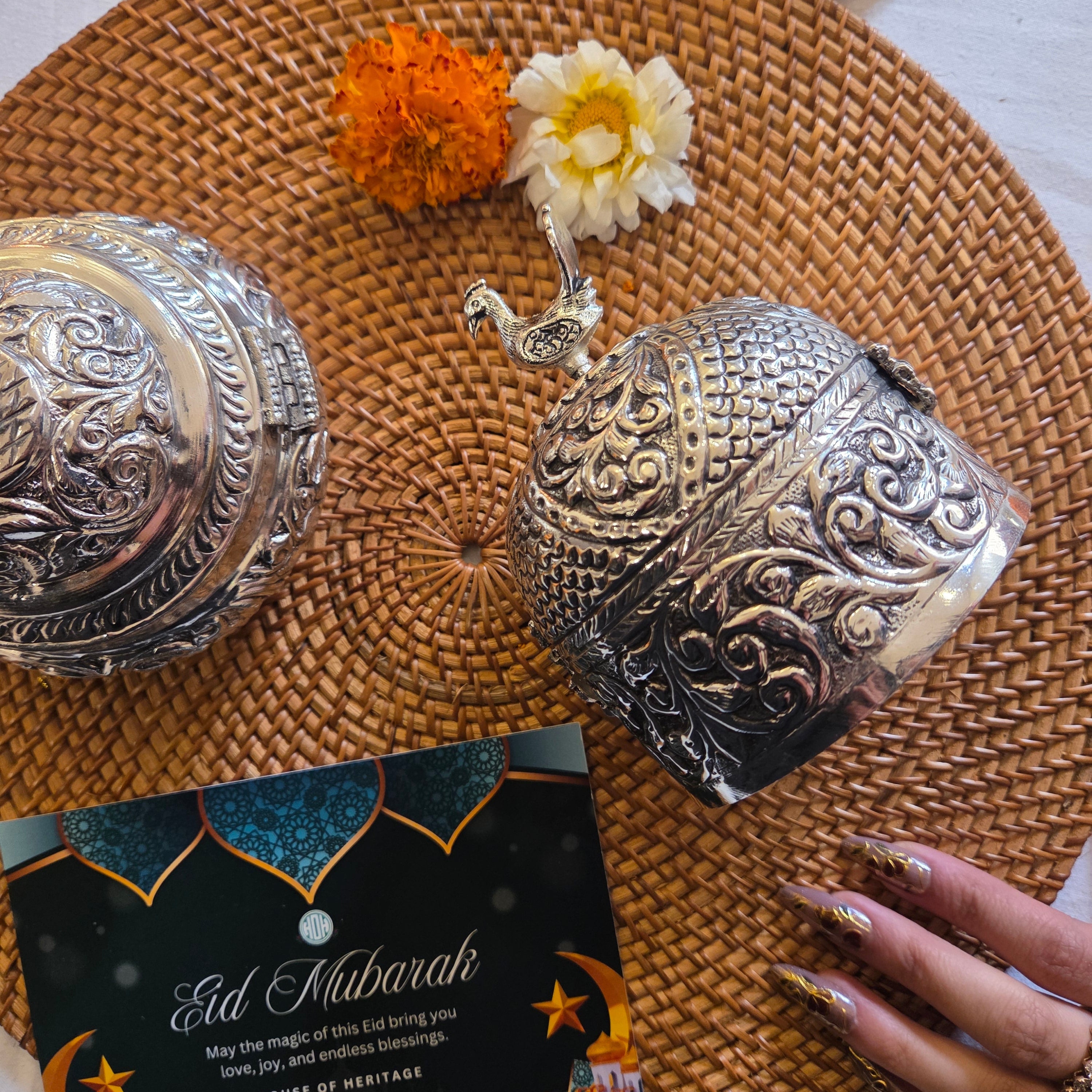 German Silver Peacock Design Multipurpose Center Piece for home decor and Eid Gifting