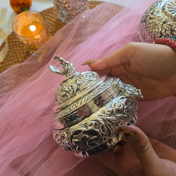 German Silver Floral Engraved Multipurpose Center piece for Home decor and Eid Gifting