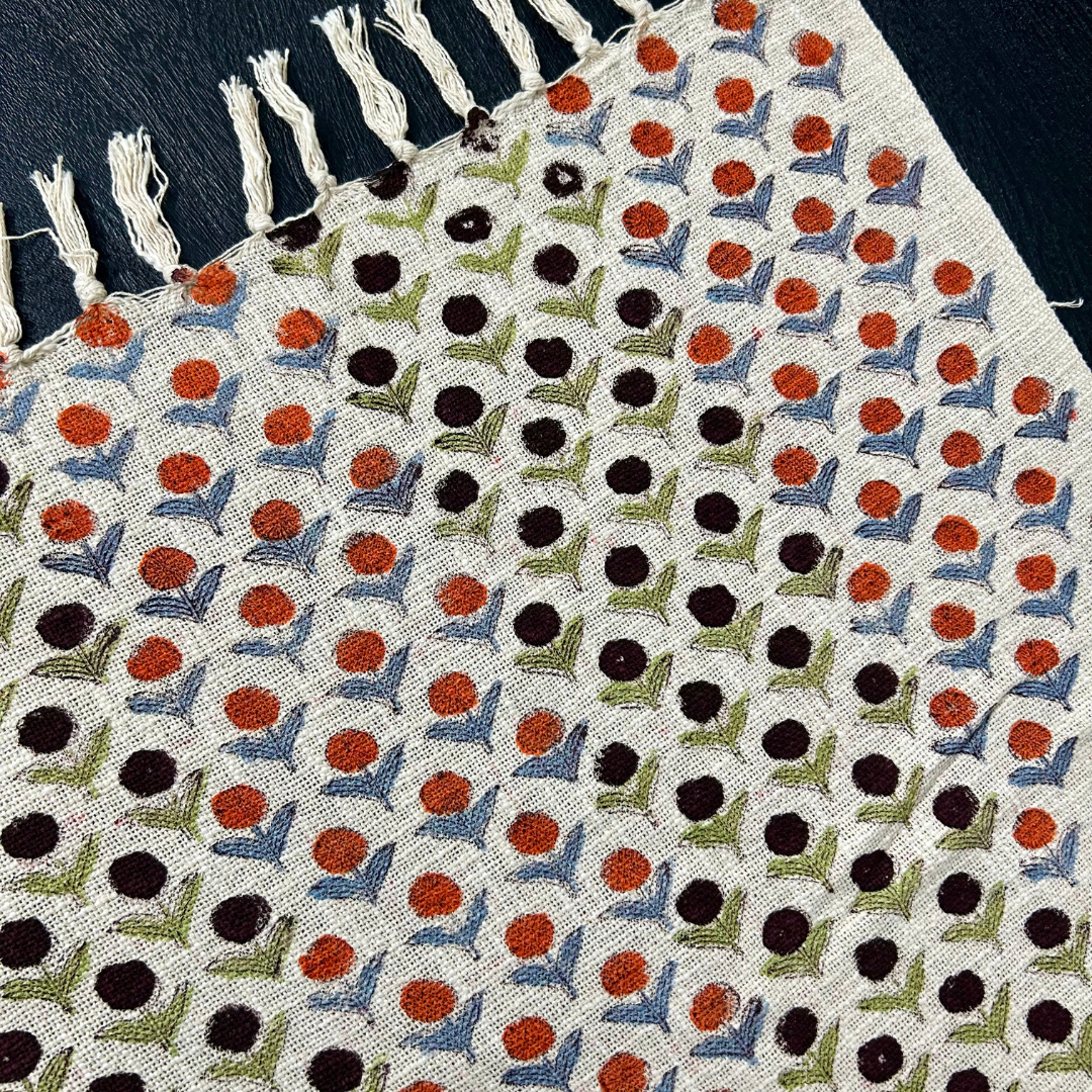 Geometric Dot Handblock Printed Cotton Throw – Orange & Black Motif | Perfect for Living Room and Bedroom Decor