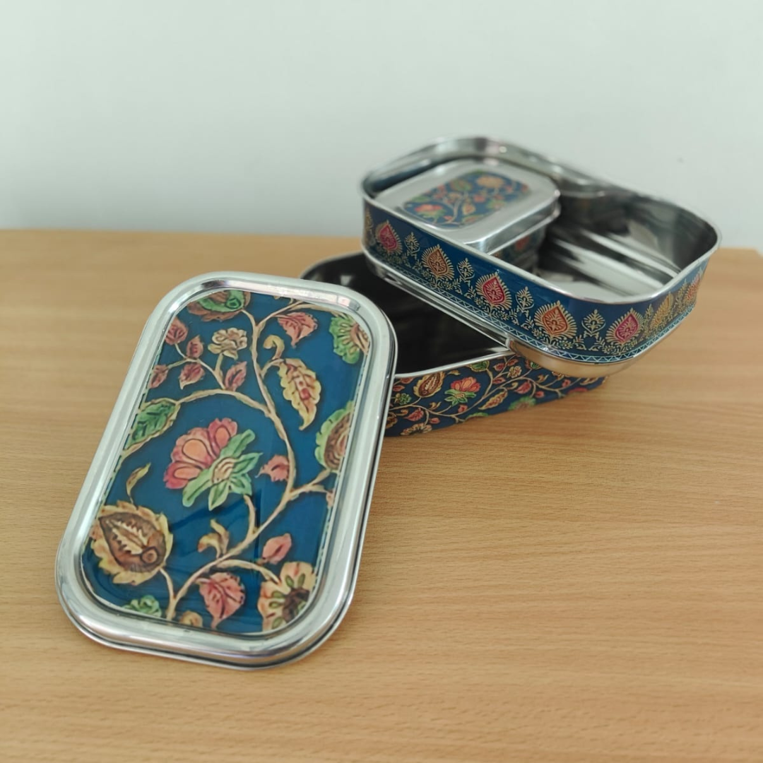 Eco-Friendly Ethnic Meenakari 2-Tier Steel Tiffin