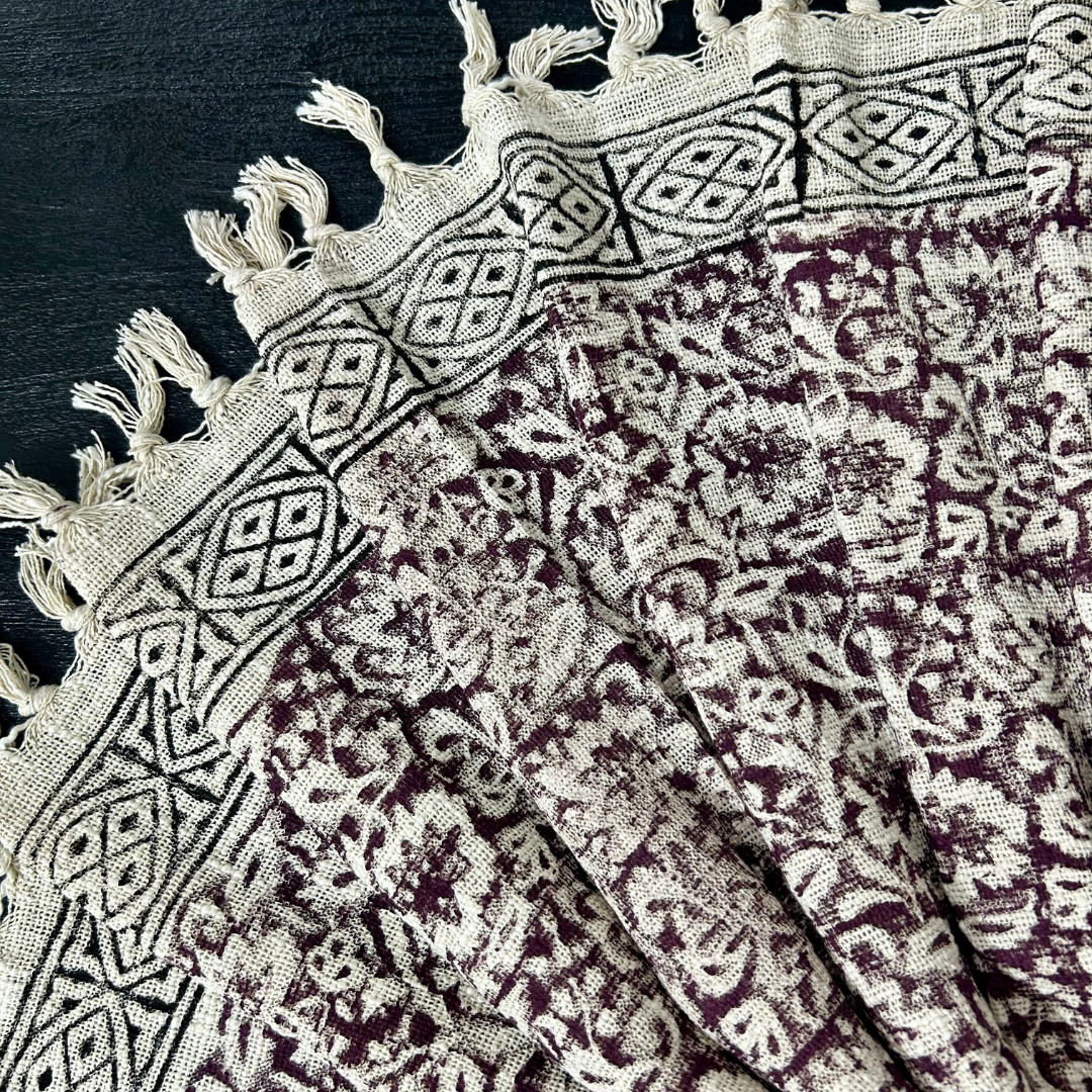 Handcrafted Floral Block Print Cotton Throw with Tassels | Perfect for Living Room and Bedroom Decor