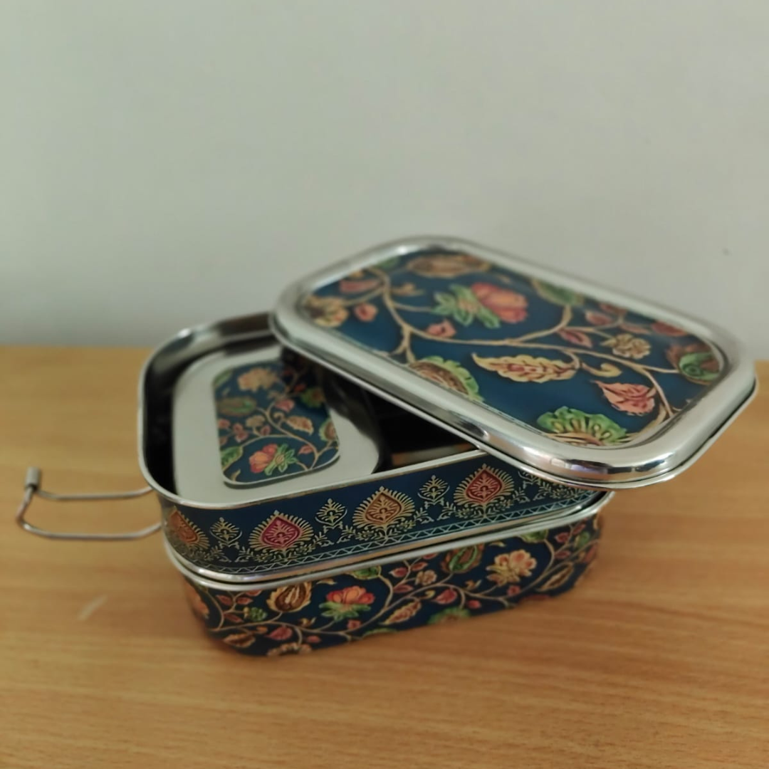 Eco-Friendly Ethnic Meenakari 2-Tier Steel Tiffin