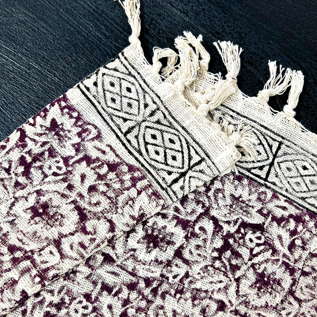Handcrafted Floral Block Print Cotton Throw with Tassels | Perfect for Living Room and Bedroom Decor