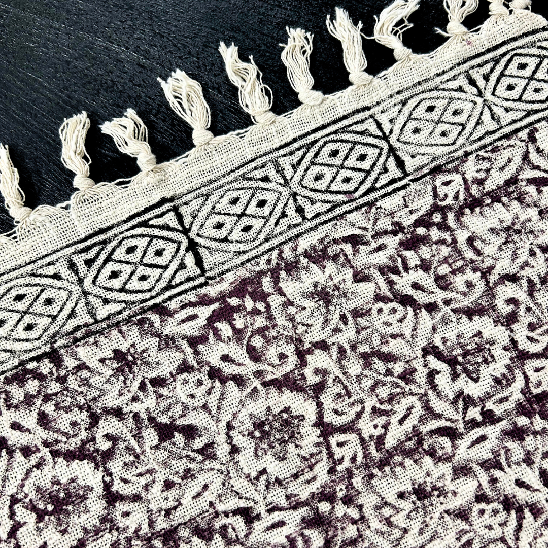 Handcrafted Floral Block Print Cotton Throw with Tassels | Perfect for Living Room and Bedroom Decor