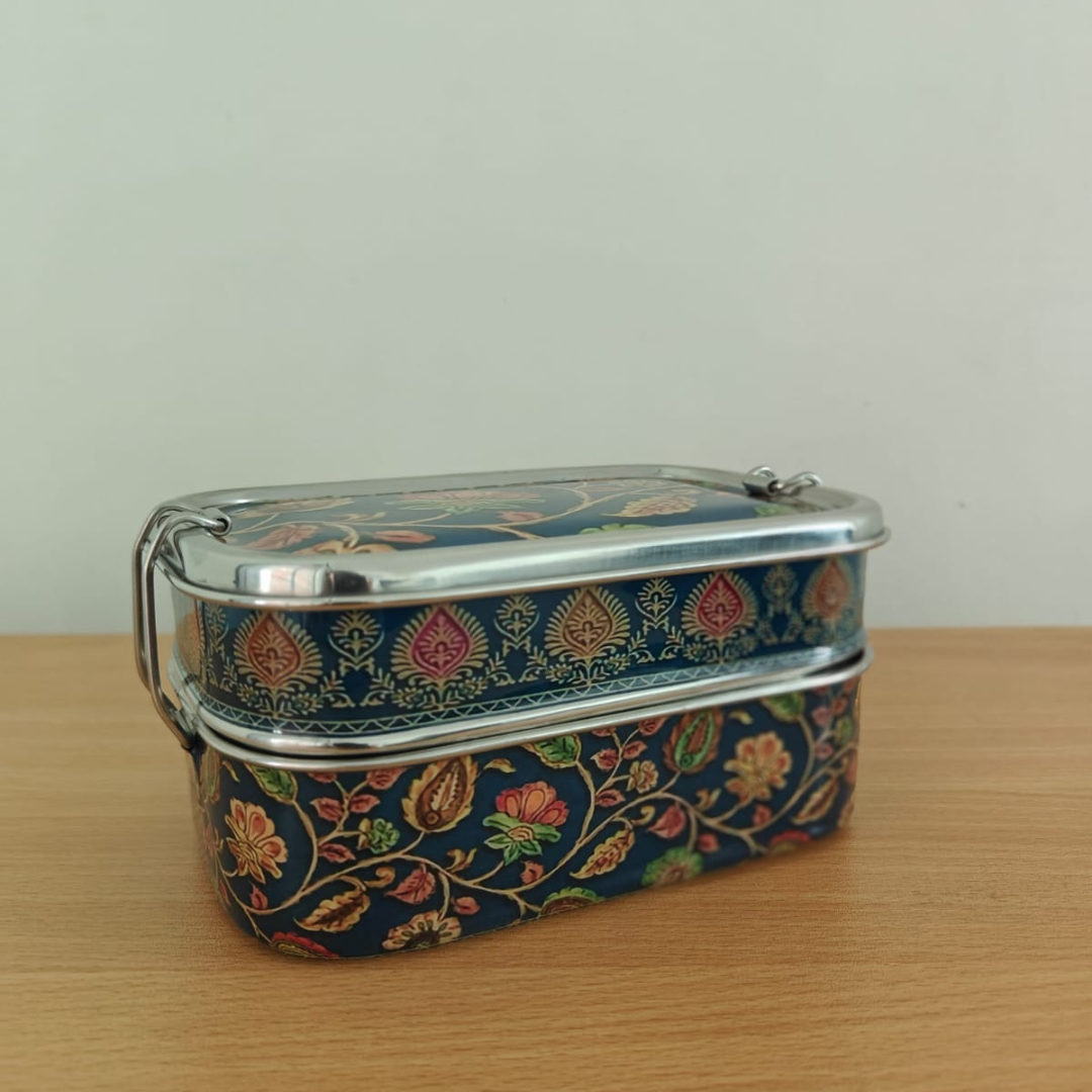 Eco-Friendly Ethnic Meenakari 2-Tier Steel Tiffin