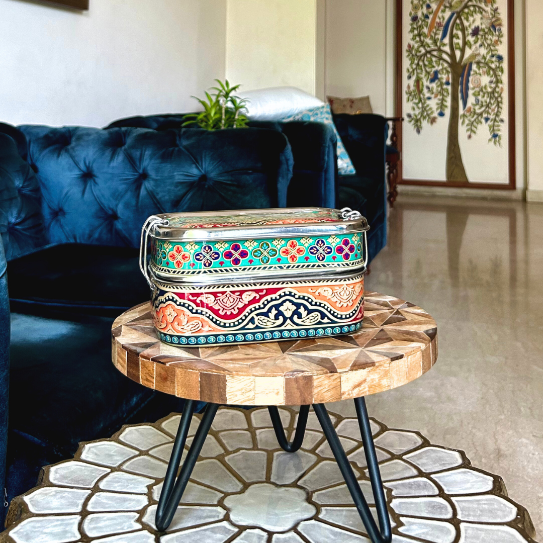 Eco-Friendly Ethnic Meenakari 2-Tier Steel Tiffin