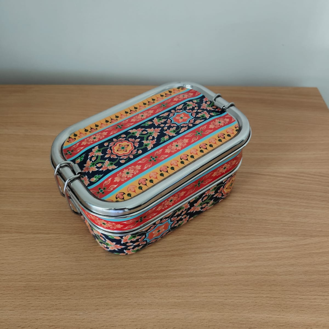 Eco-Friendly Ethnic Meenakari 2-Tier Steel Tiffin