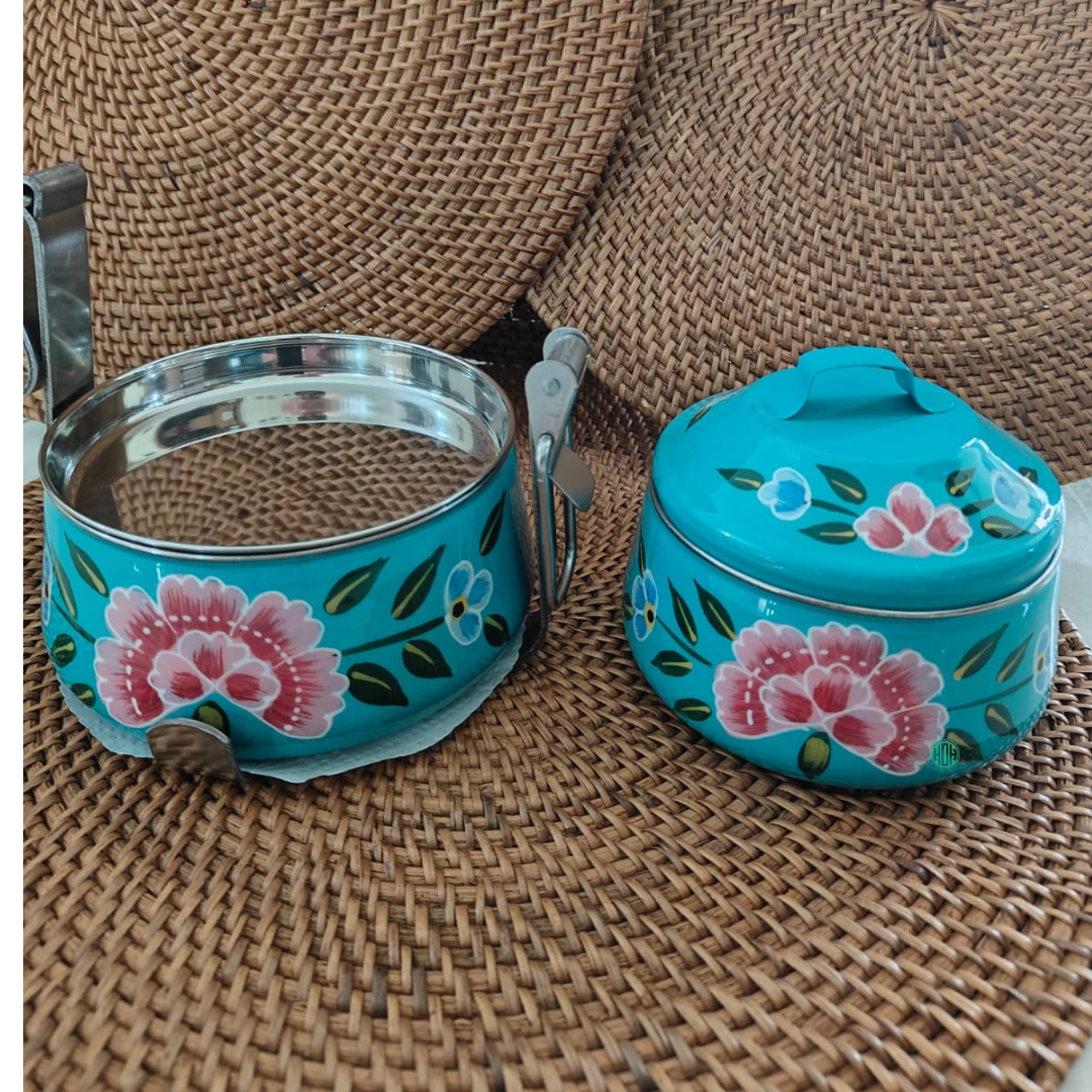 Ethnic Enamelware Steel Lunch Box – 2 Tier, Sustainable & Reusable