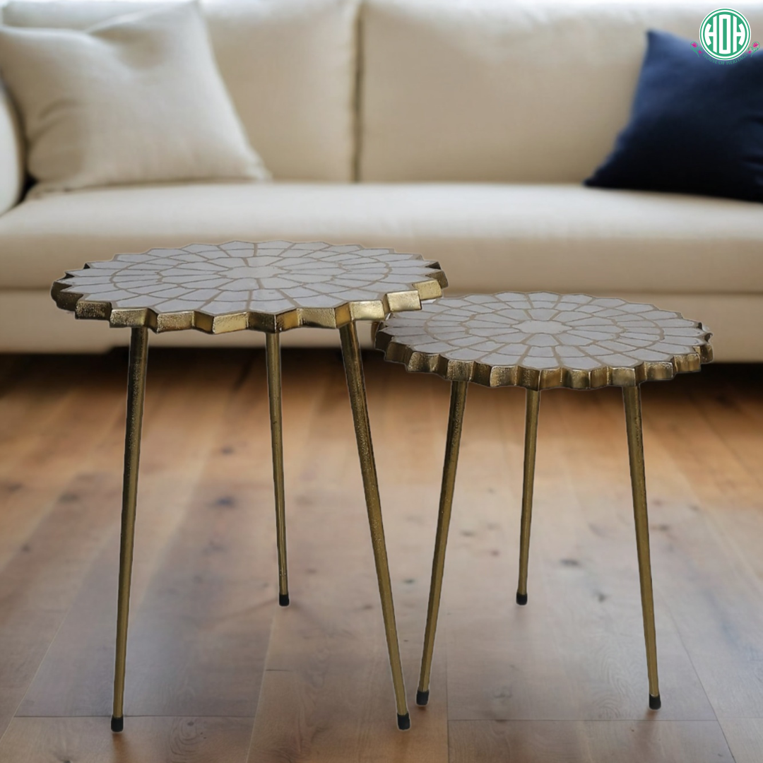 Handcrafted Lotus Center Coffee Tables | Set of 2 for Contemporary Home Decor