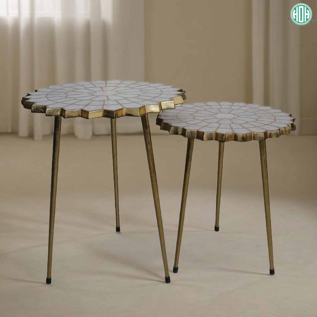 Handcrafted Lotus Center Coffee Tables | Set of 2 for Contemporary Home Decor