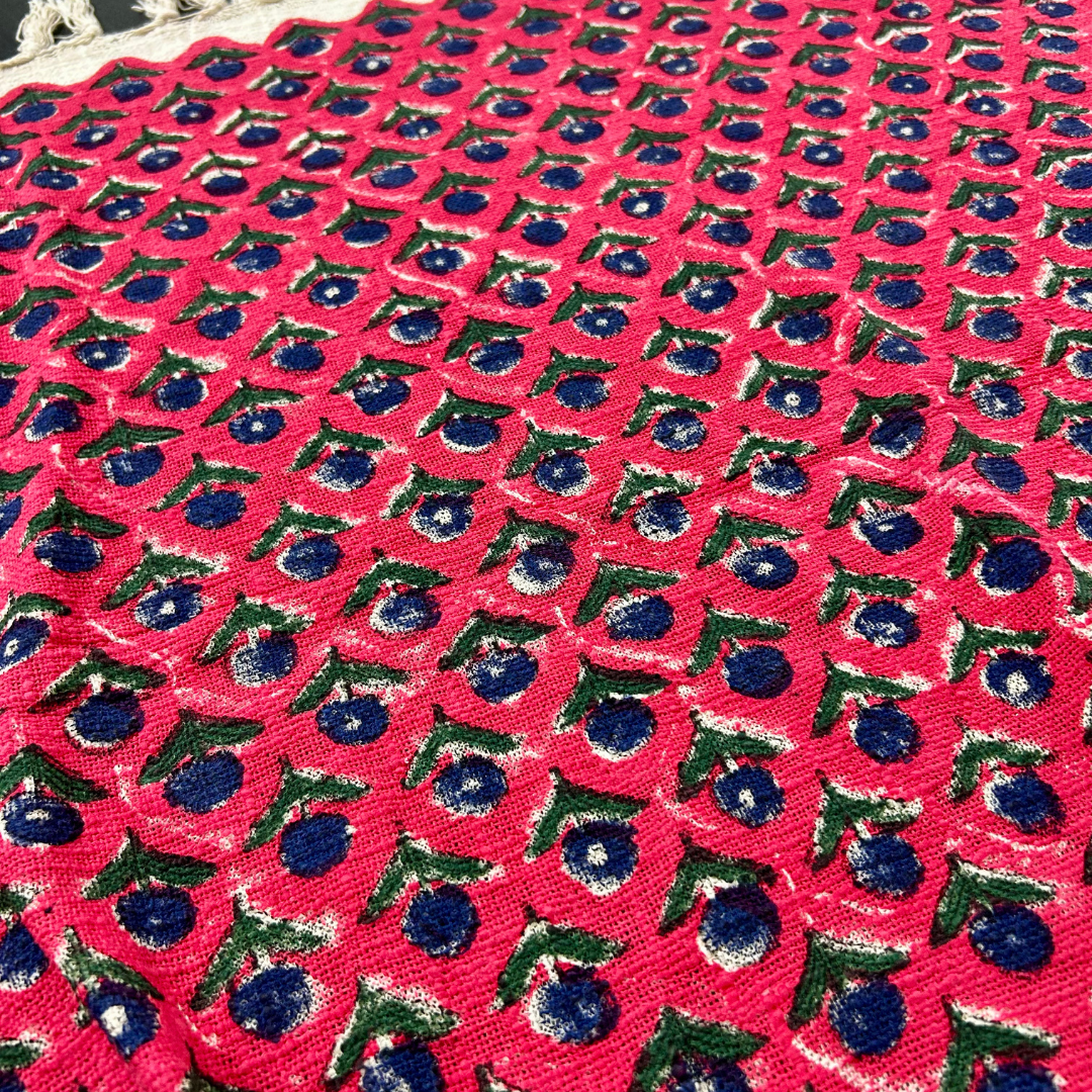 Ethnic Red & Blue Block Printed Cotton Throw | Perfect for Living Room and Bedroom Decor