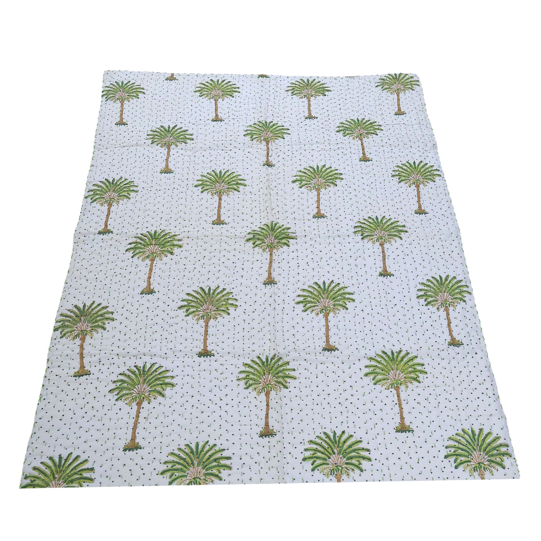 Handcrafted Kids Quilt with Traditional Green Palm Block Print | Soft & Cozy Cotton Quilt for Babies & Toddlers