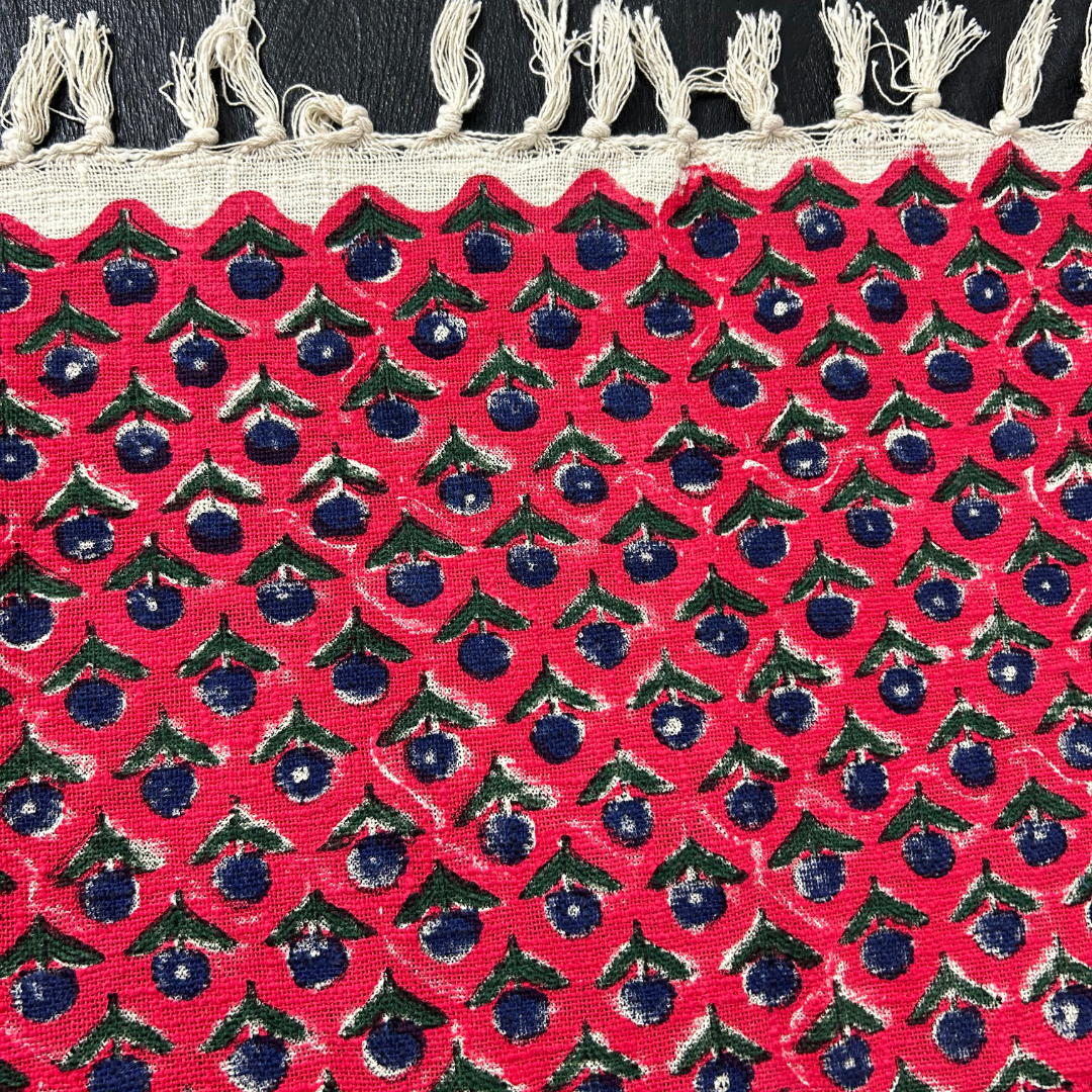 Ethnic Red & Blue Block Printed Cotton Throw | Perfect for Living Room and Bedroom Decor